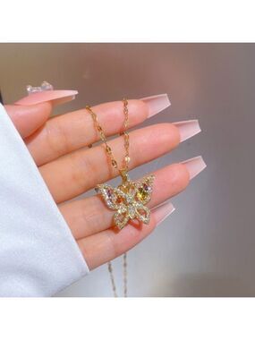 Elegant 18k Gold Plated Stainless Steel Butterfly Pendant Necklace. Multi Color